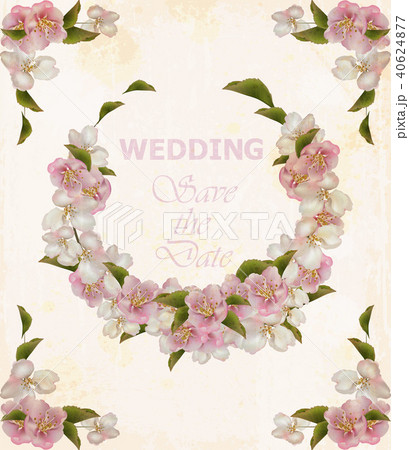Wedding wreath frame with cherry flowers. Vector 40624877