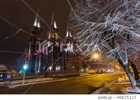 Church in night winter Lviv city, Ukraine Church in night winter Lviv city, Ukraine 40625117