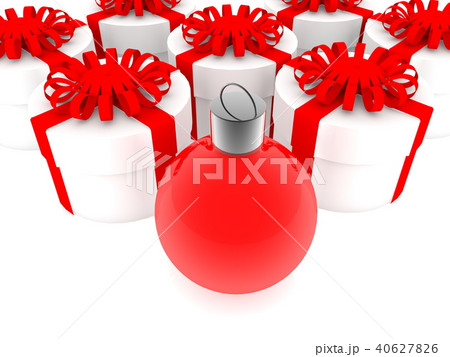 Christmas decoration near round gift boxes in whit Christmas decoration near round gift boxes in whit 40627826