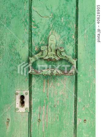 Closeup vintage door lock of external antique wooden door of Country house 40628905