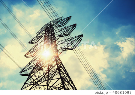 high voltage tower with solar energy background 40631095