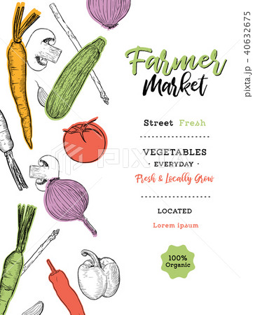 Vegetables farmer market sketch poster. - Stock Illustration [40632675] -  PIXTA