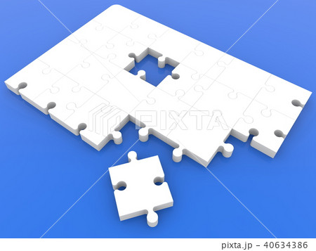 Top view on unfinished puzzle in white on blue Top view on unfinished puzzle in white on blue 40634386