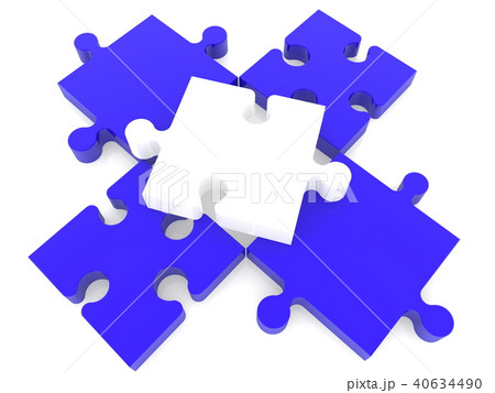 White puzzle piece on four connected blue puzzle p 40634490