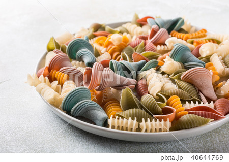 raw spelt flour assorted colorful pasta 40644769