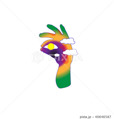 OK hand silhouette sign and sun, cloud.  40646587