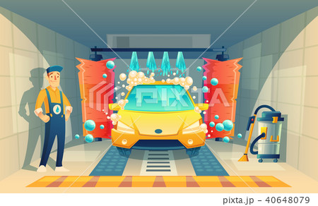 Vector automatic car washing service with worker Vector automatic car washing service with worker 40648079