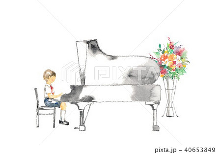 ピアノ発表会 男の子と花 赤のイラスト素材