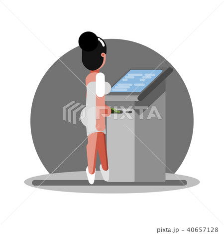 Woman using ATM 40657128