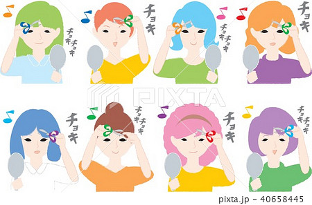 大人 女性 8人 前髪ｶｯﾄのイラスト素材