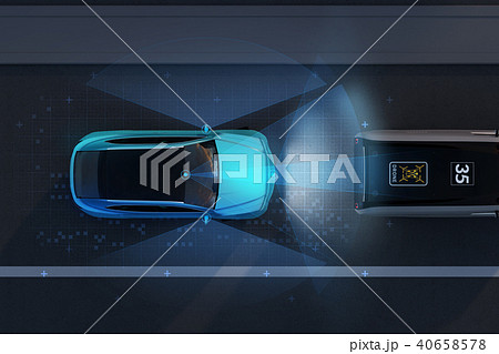 自動ブレーキをかけて追突事故を回避したイラスト。自動ブレーキのコンセプト 40658578