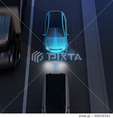 自動ブレーキをかけて追突事故を回避したイラスト。自動ブレーキのコンセプト 40658581