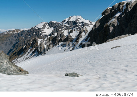 Snow covered over black rock volcano mountain 40658774