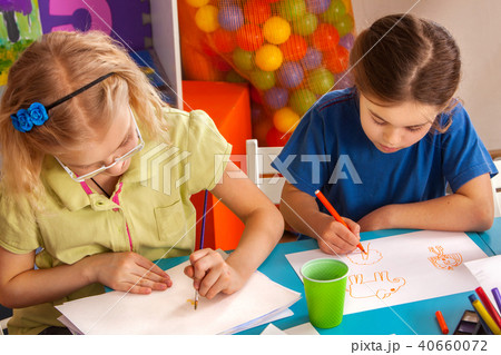 Small students children painting in art school class. Small students children painting in art school class. 40660072