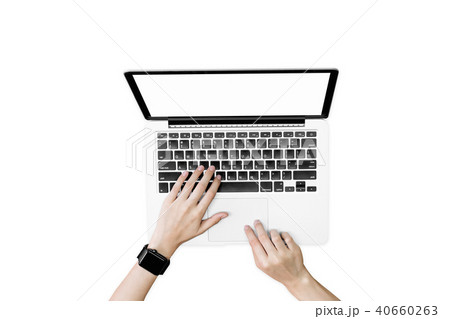 woman using laptop on table in office room. woman using laptop on table in office room. 40660263