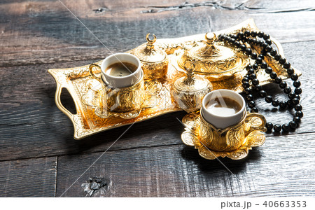 Coffee cups golden decorations rosary Oriental Coffee cups golden decorations rosary Oriental 40663353