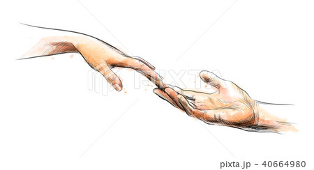 Colored sketch touching hands Colored sketch touching hands 40664980
