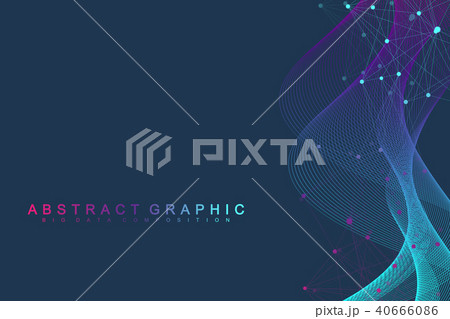 Geometric abstract background with connected lines and dots. Wave flow. Molecule and communication Geometric abstract background with connected lines and dots. Wave flow. Molecule and communication 40666086