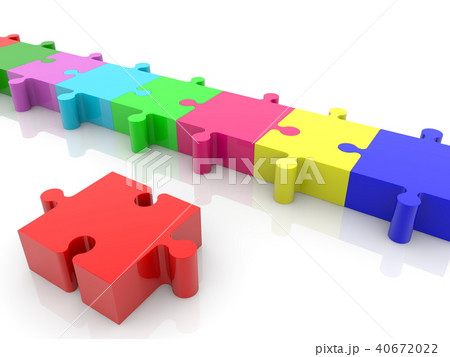 Red puzzle piece against row of colorful puzzle pi 40672022
