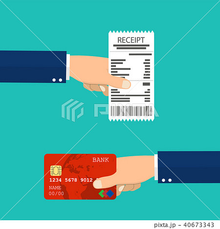 Hand holding receipt and hand holding credit card. 40673343