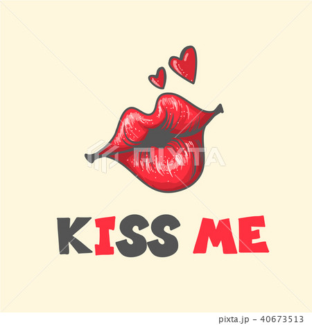 Lips kiss. Vector patch, sticker isolated on white. Cool sexy red kissed. cartoon Sign for print in Lips kiss. Vector patch, sticker isolated on white. Cool sexy red kissed. cartoon Sign for print in 40673513
