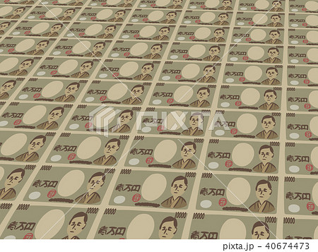 シンプルな大量の一万円札のイラスト 整列のイラスト素材