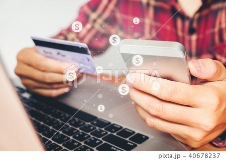 Online banking businessman using s credit card Fin 40678237