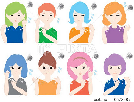 肩にフケが付いている事に気づいて悩む女性達 40678507
