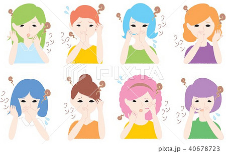 頭皮の臭いに悩む女性達のイラスト素材
