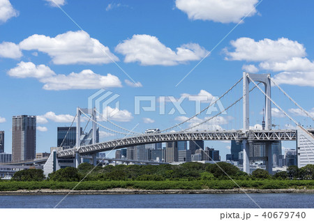 初夏のお台場 レインボーブリッジ 空に浮かぶ千切れ雲 初夏のお台場 レインボーブリッジ 空に浮かぶ千切れ雲 40679740
