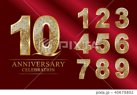 0-9 numbers golden mosaic in disco ball style. 40679802