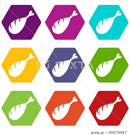 Meat on the bone icon set color hexahedron 40679987