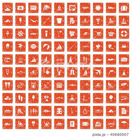 100 water recreation icons set grunge orange 40680007