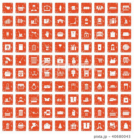 100 box icons set grunge orange 40680043