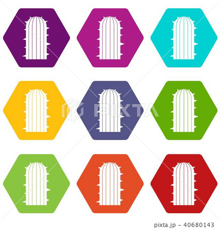 Plant of desert icon set color hexahedron 40680143
