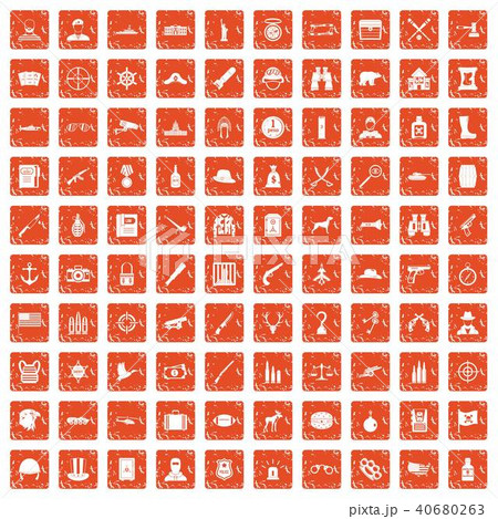 100 Bullet Icons Set Grunge Orangeのイラスト素材