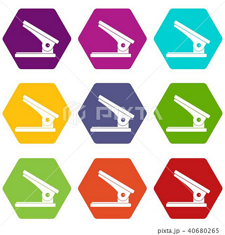 Office paper hole puncher icon set color hexahedron 40680265