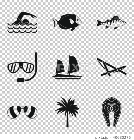 Ocean adventure icons set, simple style 40680276