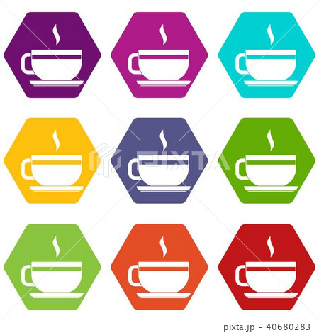 Tea cup and saucer icon set color hexahedron 40680283
