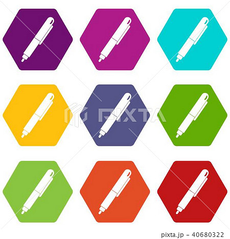 Marker pen icon set color hexahedron 40680322