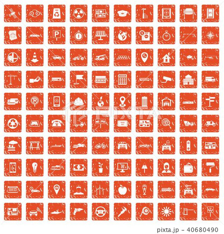 100 car icons set grunge orange 100 car icons set grunge orange 40680490