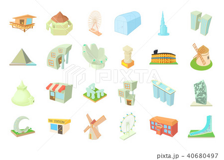 Buildings icon set, cartoon style Buildings icon set, cartoon style 40680497