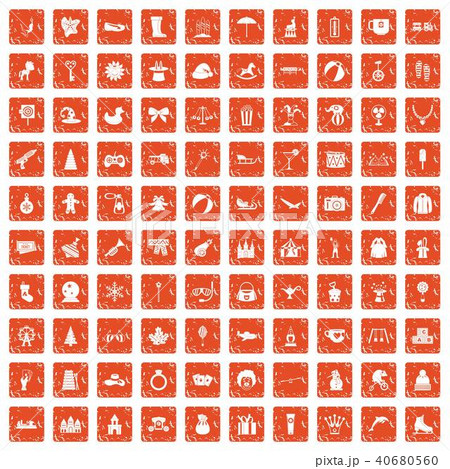 100 children icons set grunge orange 40680560