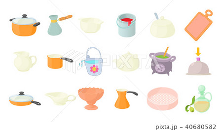 Crokery icon set, cartoon style Crokery icon set, cartoon style 40680582