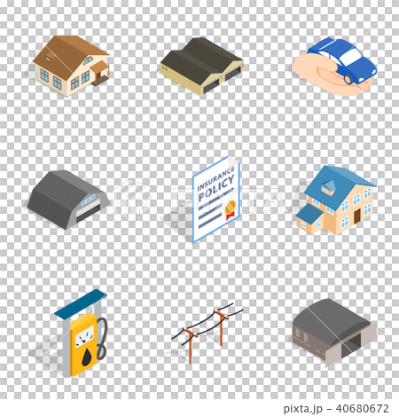 Shed icons set, isometric style Shed icons set, isometric style 40680672