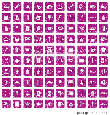 100 coffee icons set grunge pink 100 coffee icons set grunge pink 40680674