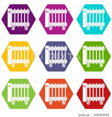 Oil electric heater on wheels icon set color hexahedron Oil electric heater on wheels icon set color hexahedron 40680696