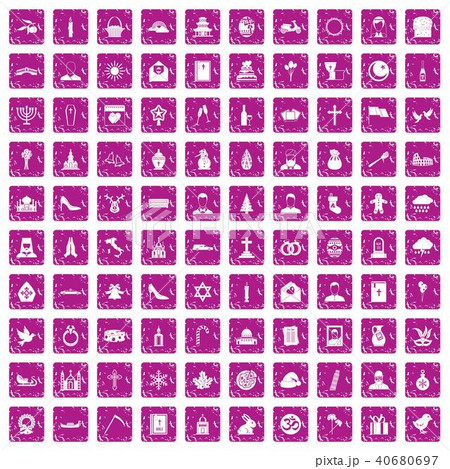 100 church icons set grunge pink 40680697