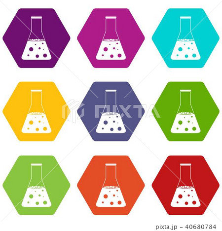 Chemical flask icon set color hexahedron 40680784