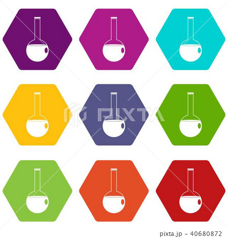 Chemical beaker icon set color hexahedron Chemical beaker icon set color hexahedron 40680872